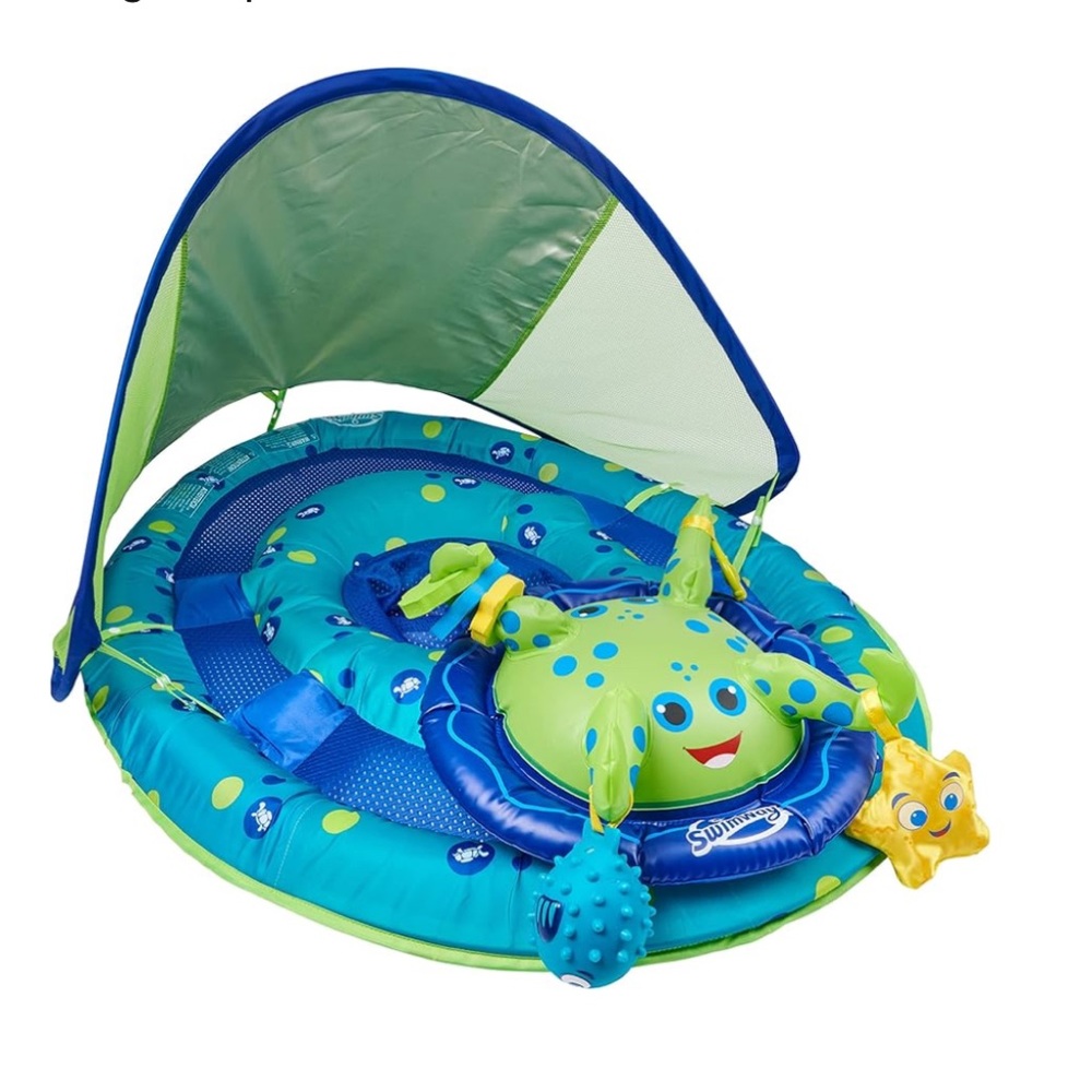 Swimways -blue Baby pool float 9-24m with UPF 50+ canopy protection & turtle toy